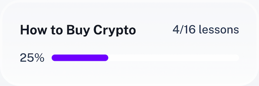 Course progress: How to Buy Crypto, 4 of 16 lessons, 25%